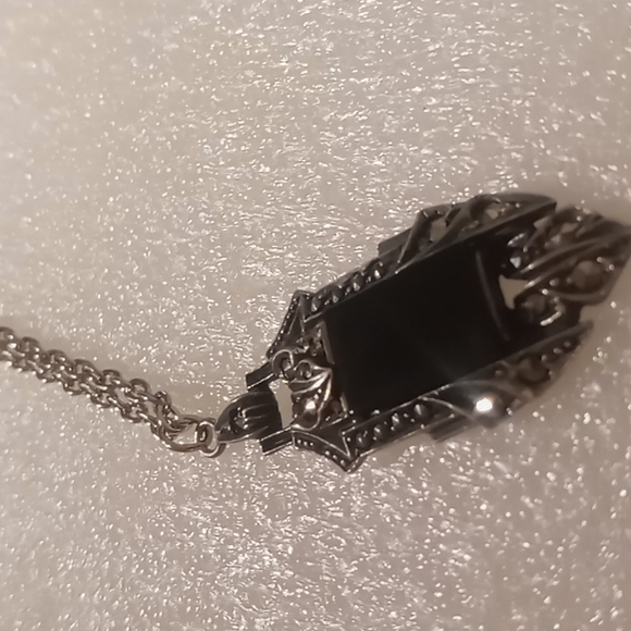 Vintage Black onyx pendant 925 with a box chain. - Picture 3 of 11